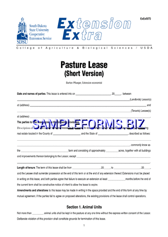 Pasture Lease (Short Version) pdf free