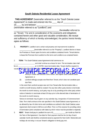 South Dakota Residential Lease Agreement Form doc pdf free